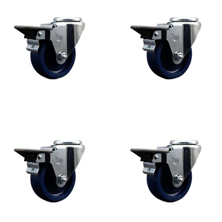 Service Caster 3.5'' Solid Poly Wheel Swivel Bolt Hole Caster Set with Posi Lock Brakes, 4PK SCC-BH20S3514-SPUS-PLB-4